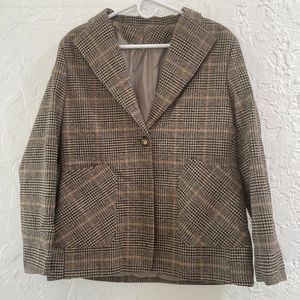 Button-up Plaid Blazer Overcoat